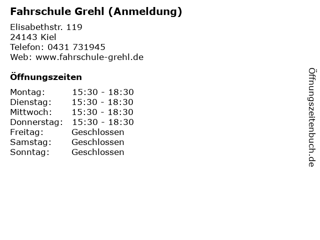 Fahrschule Grehl (Anmeldung) in Kiel: Adresse und Öffnungszeiten