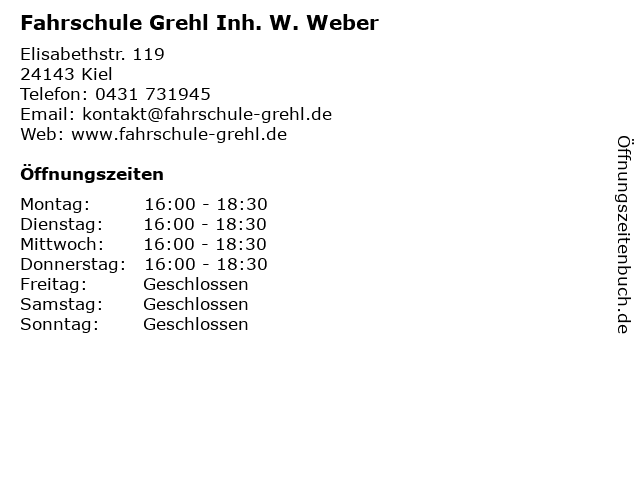 Fahrschule Grehl Inh. W. Weber in Kiel: Adresse und Öffnungszeiten