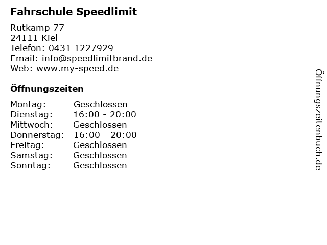 Fahrschule Speedlimit in Kiel: Adresse und Öffnungszeiten