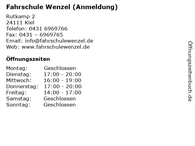 Fahrschule Wenzel (Anmeldung) in Kiel: Adresse und Öffnungszeiten