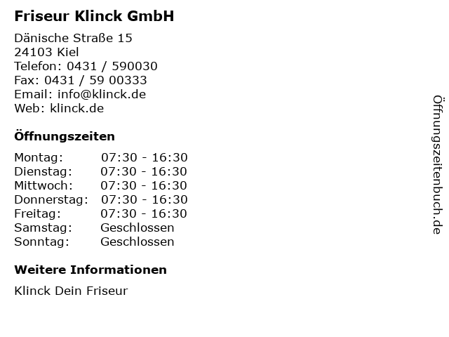 Friseur Klinck GmbH in Kiel: Adresse und Öffnungszeiten