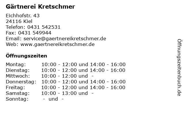 Gärtnerei Kretschmer in Kiel: Adresse und Öffnungszeiten