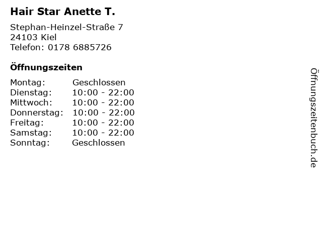 Hair Star Anette T. in Kiel: Adresse und Öffnungszeiten