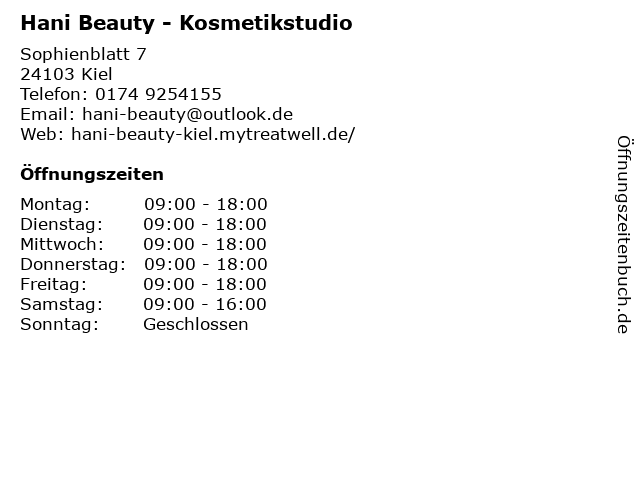 Hani Beauty - Kosmetikstudio in Kiel: Adresse und Öffnungszeiten