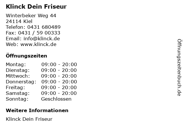 Klinck Dein Friseur in Kiel: Adresse und Öffnungszeiten