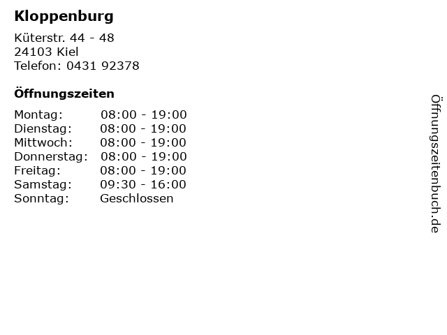 Kloppenburg in Kiel: Adresse und Öffnungszeiten