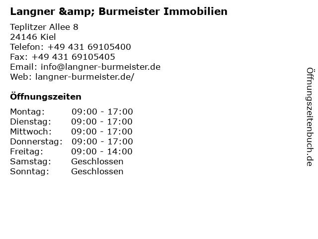Langner & Burmeister Immobilien in Kiel: Adresse und Öffnungszeiten