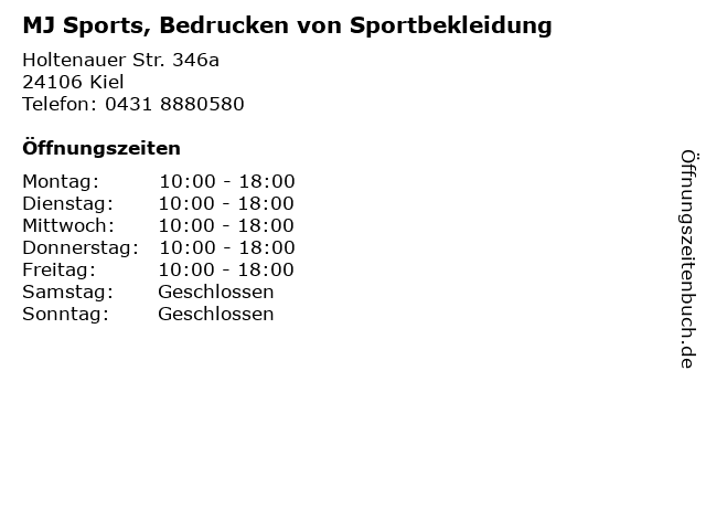 MJ Sports, Bedrucken von Sportbekleidung in Kiel: Adresse und Öffnungszeiten