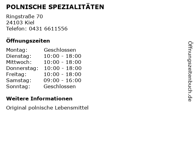 POLNISCHE SPEZIALITÄTEN in Kiel: Adresse und Öffnungszeiten