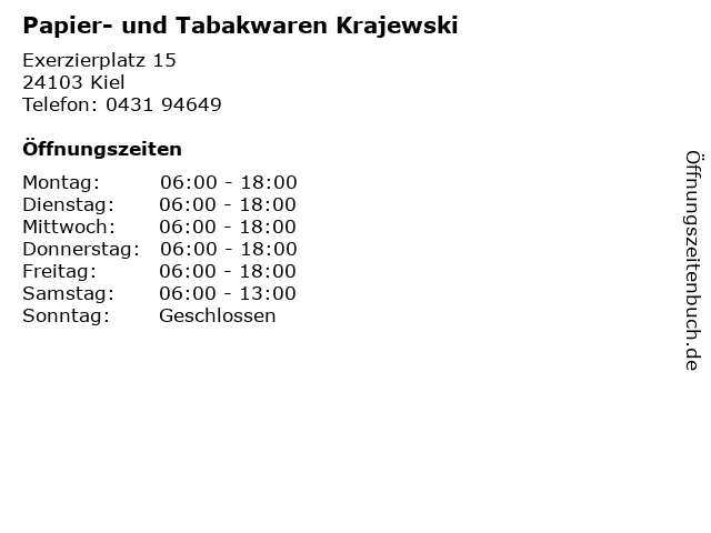 Papier- und Tabakwaren Krajewski in Kiel: Adresse und Öffnungszeiten