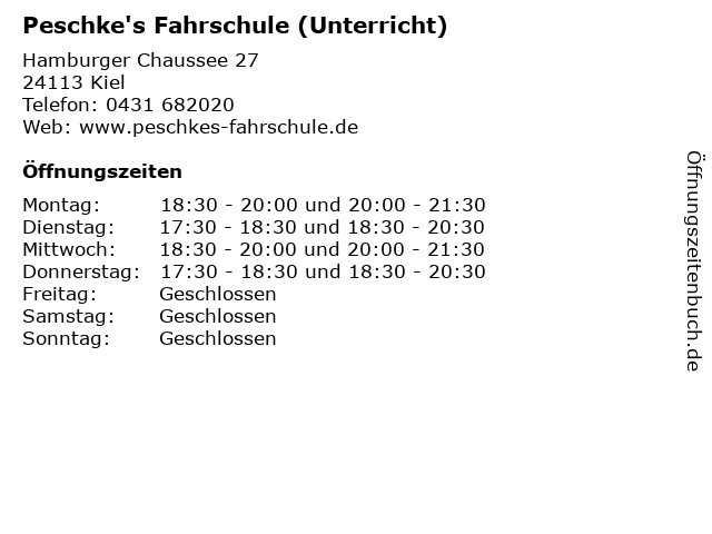 Peschke's Fahrschule (Unterricht) in Kiel: Adresse und Öffnungszeiten
