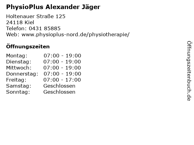 PhysioPlus Alexander Jäger in Kiel: Adresse und Öffnungszeiten