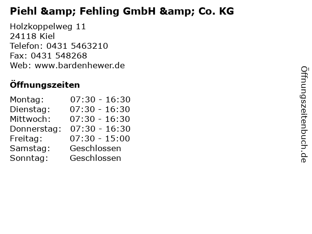 Piehl & Fehling GmbH & Co. KG in Kiel: Adresse und Öffnungszeiten