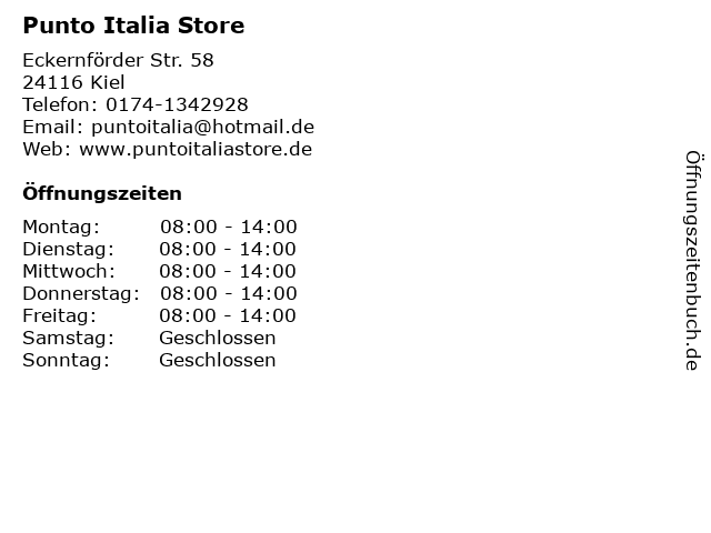 Punto Italia Store in Kiel: Adresse und Öffnungszeiten
