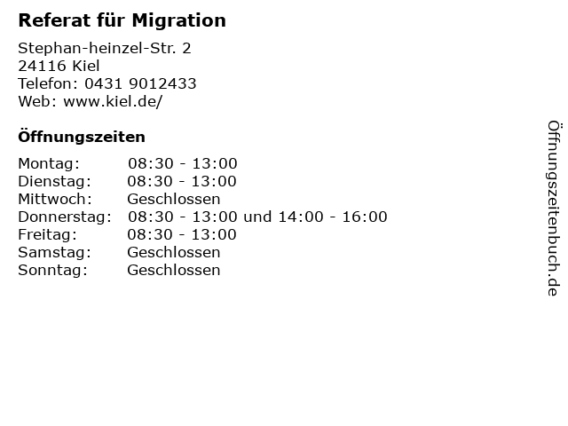 Referat für Migration in Kiel: Adresse und Öffnungszeiten
