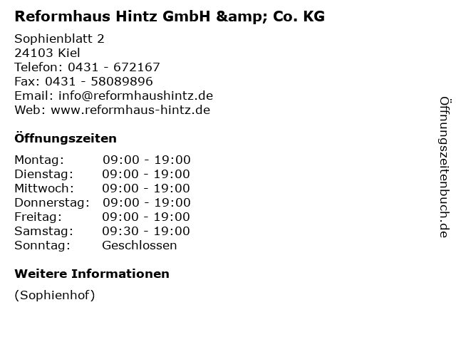 Reformhaus Hintz GmbH & Co. KG in Kiel: Adresse und Öffnungszeiten