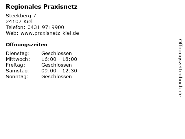 Regionales Praxisnetz in Kiel: Adresse und Öffnungszeiten
