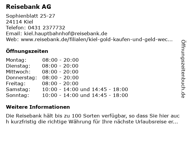 ᐅ Offnungszeiten Reisebank Ag Sophienblatt 25 27 In Kiel
