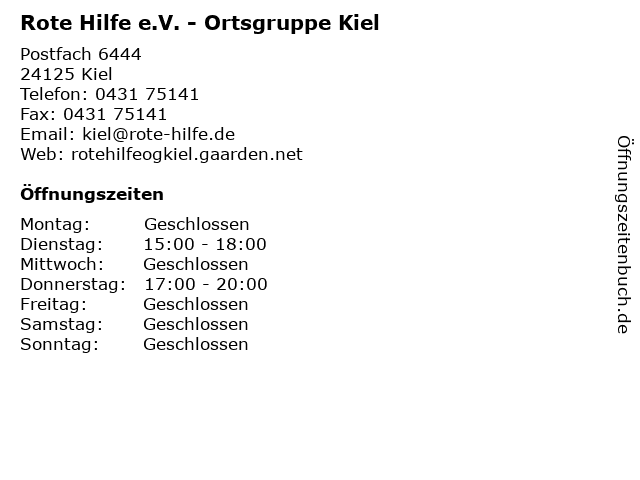 Rote Hilfe e.V. - Ortsgruppe Kiel in Kiel: Adresse und Öffnungszeiten
