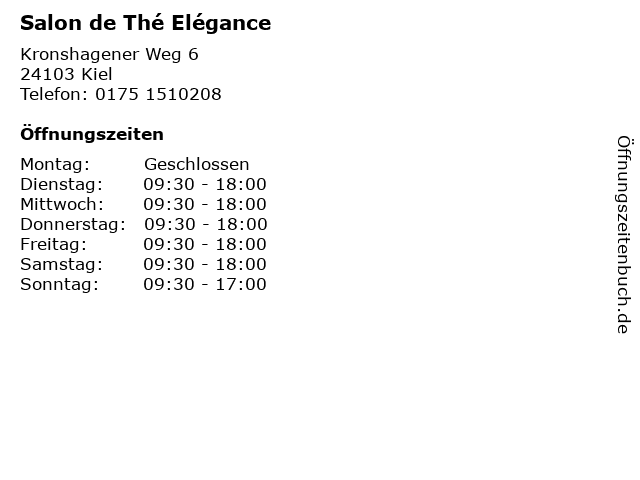 Salon de Thé Elégance in Kiel: Adresse und Öffnungszeiten