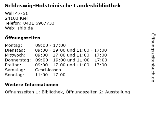Schleswig-Holsteinische Landesbibliothek in Kiel: Adresse und Öffnungszeiten