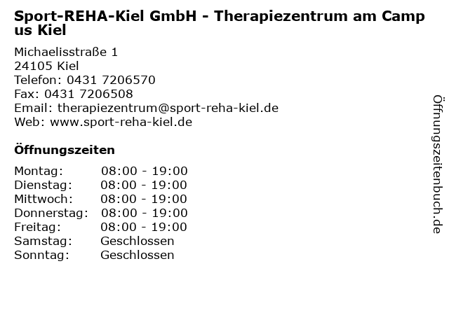 Sport-REHA-Kiel GmbH - Therapiezentrum am Campus Kiel in Kiel: Adresse und Öffnungszeiten