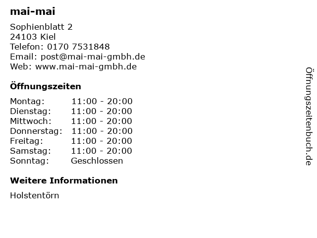mai-mai in Kiel: Adresse und Öffnungszeiten