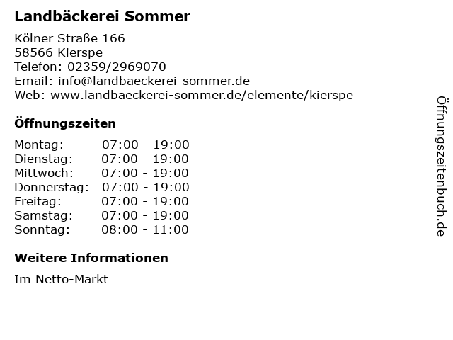 Landbäckerei Sommer in Kierspe: Adresse und Öffnungszeiten
