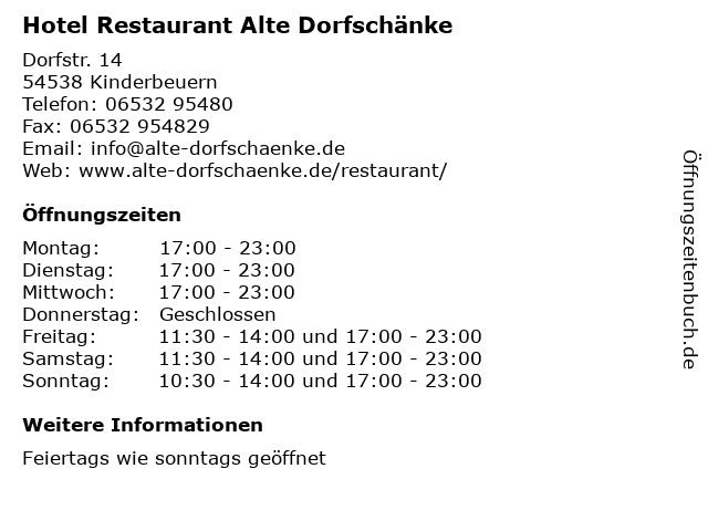 Hotel Restaurant Alte Dorfschänke in Kinderbeuern: Adresse und Öffnungszeiten
