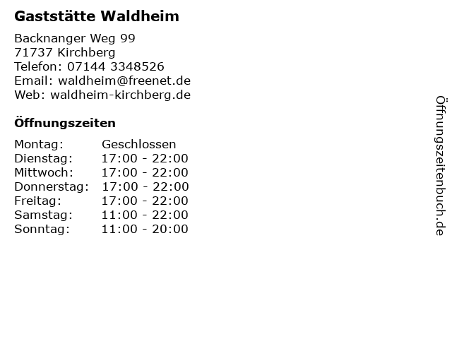 Gaststätte Waldheim in Kirchberg: Adresse und Öffnungszeiten