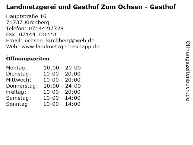Landmetzgerei und Gasthof Zum Ochsen - Gasthof in Kirchberg: Adresse und Öffnungszeiten