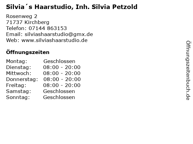 Silvia´s Haarstudio, Inh. Silvia Petzold in Kirchberg: Adresse und Öffnungszeiten