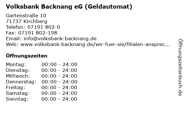 Volksbank Backnang eG (Geldautomat) in Kirchberg: Adresse und Öffnungszeiten