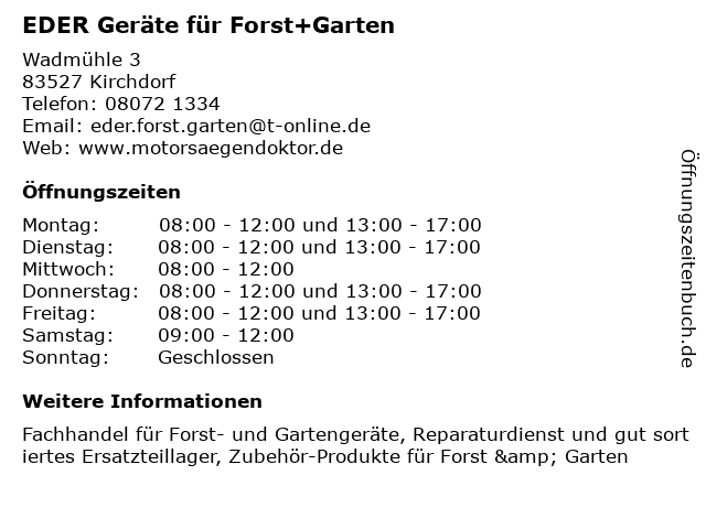 ᐅ Offnungszeiten Eder Gerate Fur Forst Garten E K Inh