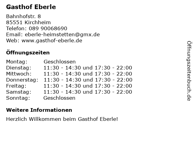 Gasthof Eberle in Kirchheim B. München: Adresse und Öffnungszeiten