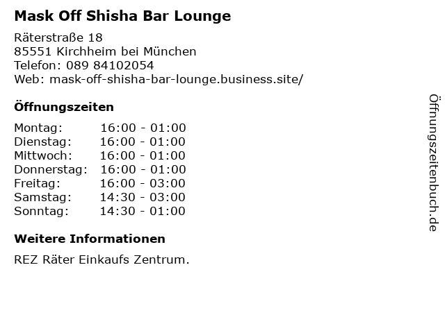MASQUERADE Shisha-Bar Lounge in Kirchheim bei München: Adresse und Öffnungszeiten