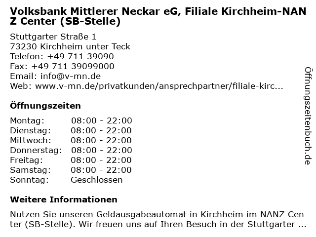 ᐅ Offnungszeiten Volksbank Kirchheim Nurtingen Eg Filiale