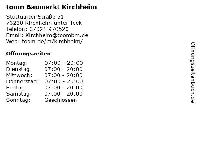 toom Baumarkt Kirchheim in Kirchheim unter Teck: Adresse und Öffnungszeiten