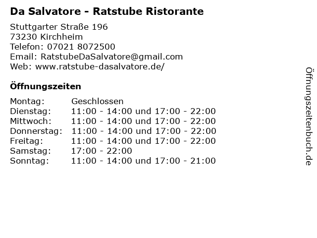 Da Salvatore - Ratstube Ristorante in Kirchheim: Adresse und Öffnungszeiten