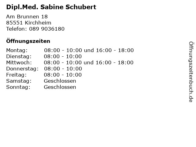 Dipl.Med. Sabine Schubert in Kirchheim: Adresse und Öffnungszeiten