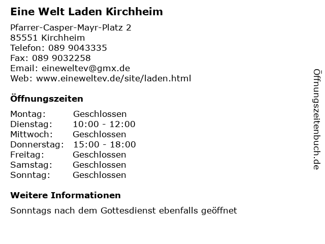 Eine Welt Laden Kirchheim in Kirchheim: Adresse und Öffnungszeiten