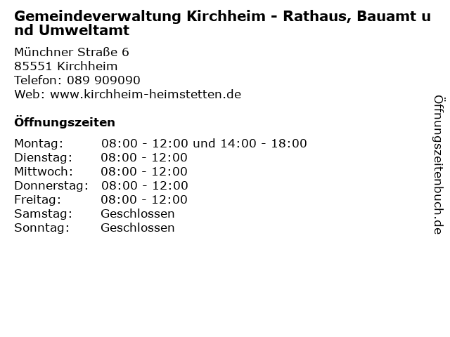 Gemeindeverwaltung Kirchheim - Rathaus, Bauamt und Umweltamt in Kirchheim: Adresse und Öffnungszeiten