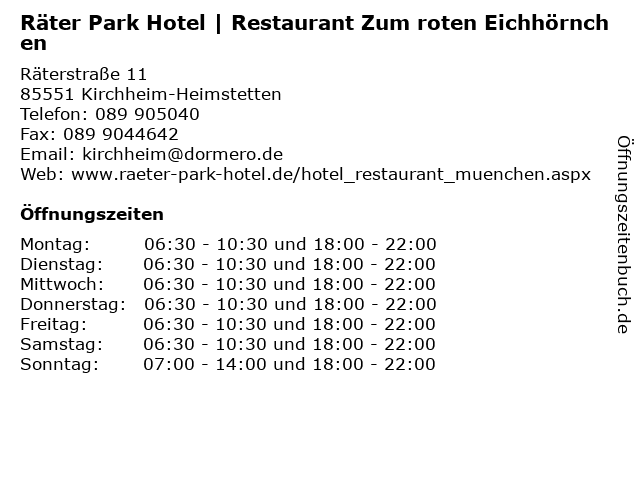 Räter Park Hotel | Restaurant Zum roten Eichhörnchen in Kirchheim-Heimstetten: Adresse und Öffnungszeiten