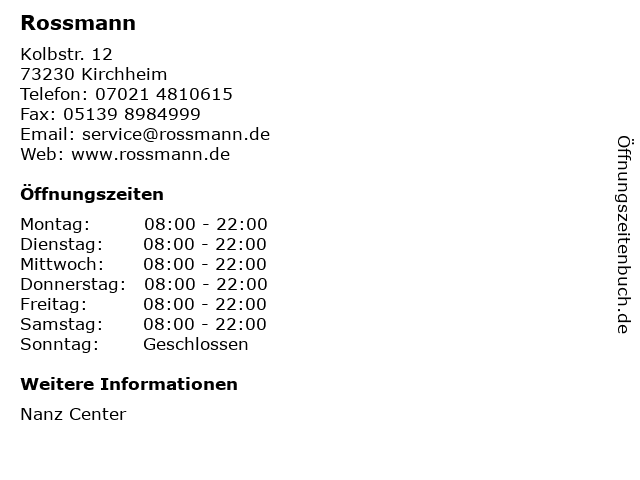Rossmann in Kirchheim: Adresse und Öffnungszeiten