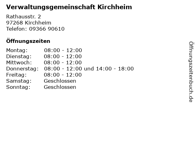 Verwaltungsgemeinschaft Kirchheim in Kirchheim: Adresse und Öffnungszeiten