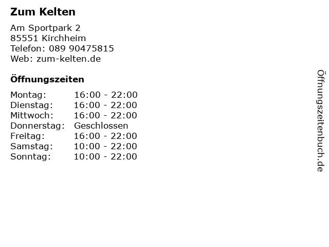 Zum Kelten in Kirchheim: Adresse und Öffnungszeiten
