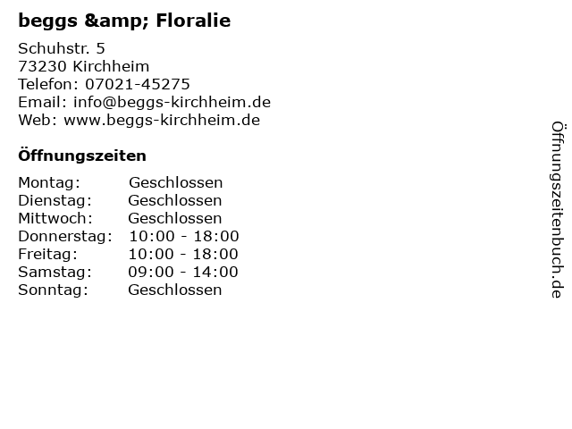 beggs & Floralie in Kirchheim: Adresse und Öffnungszeiten