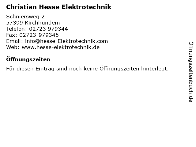 Christian Hesse Elektrotechnik in Kirchhundem: Adresse und Öffnungszeiten
