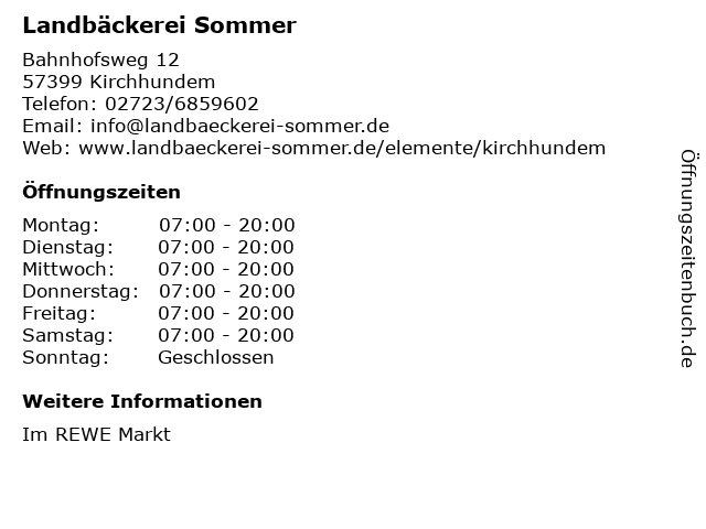 Landbäckerei Sommer in Kirchhundem: Adresse und Öffnungszeiten