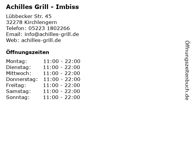 Achilles Grill - Imbiss in Kirchlengern: Adresse und Öffnungszeiten